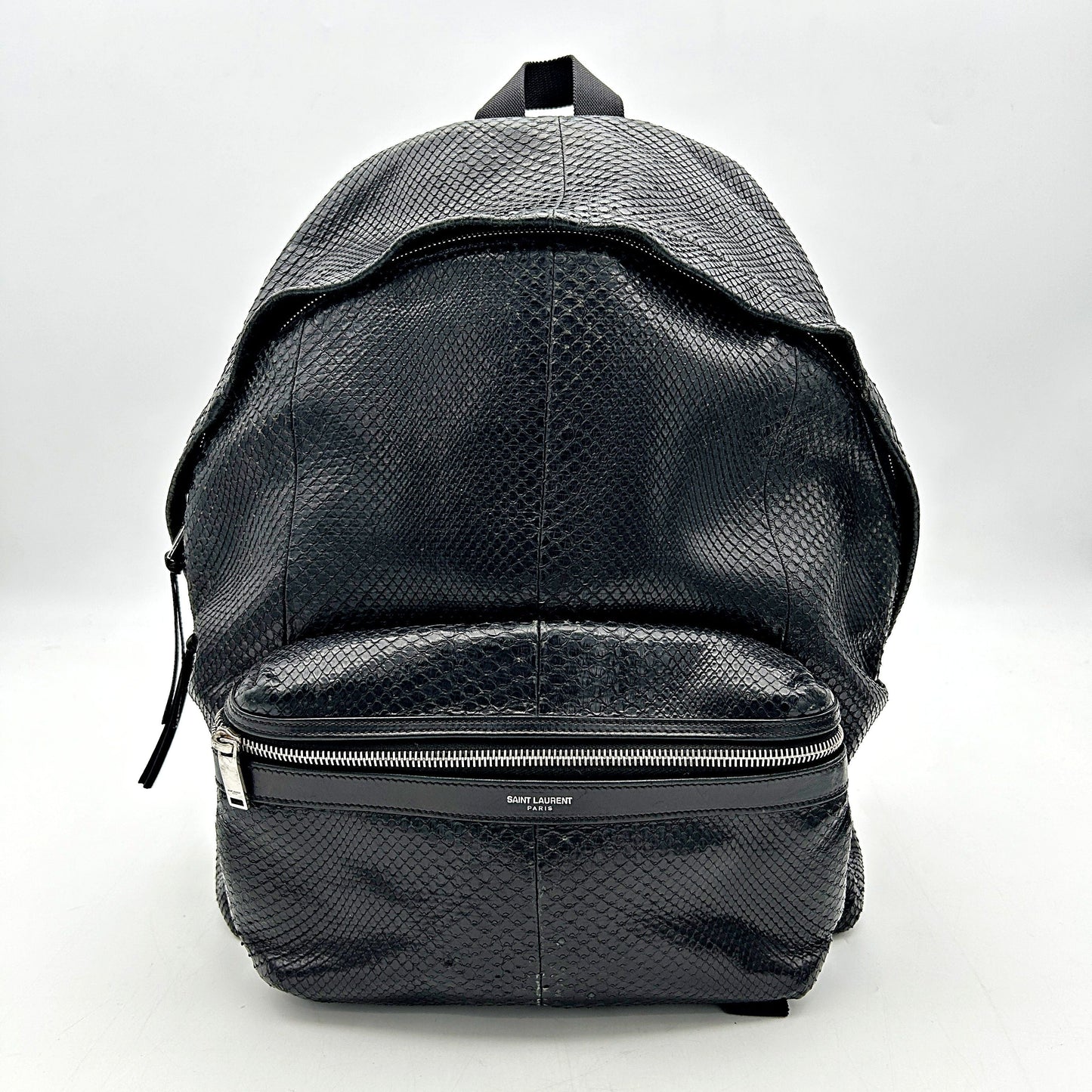 Saint Laurent City Backpack Python Embossed Leather Medium Black LA16175