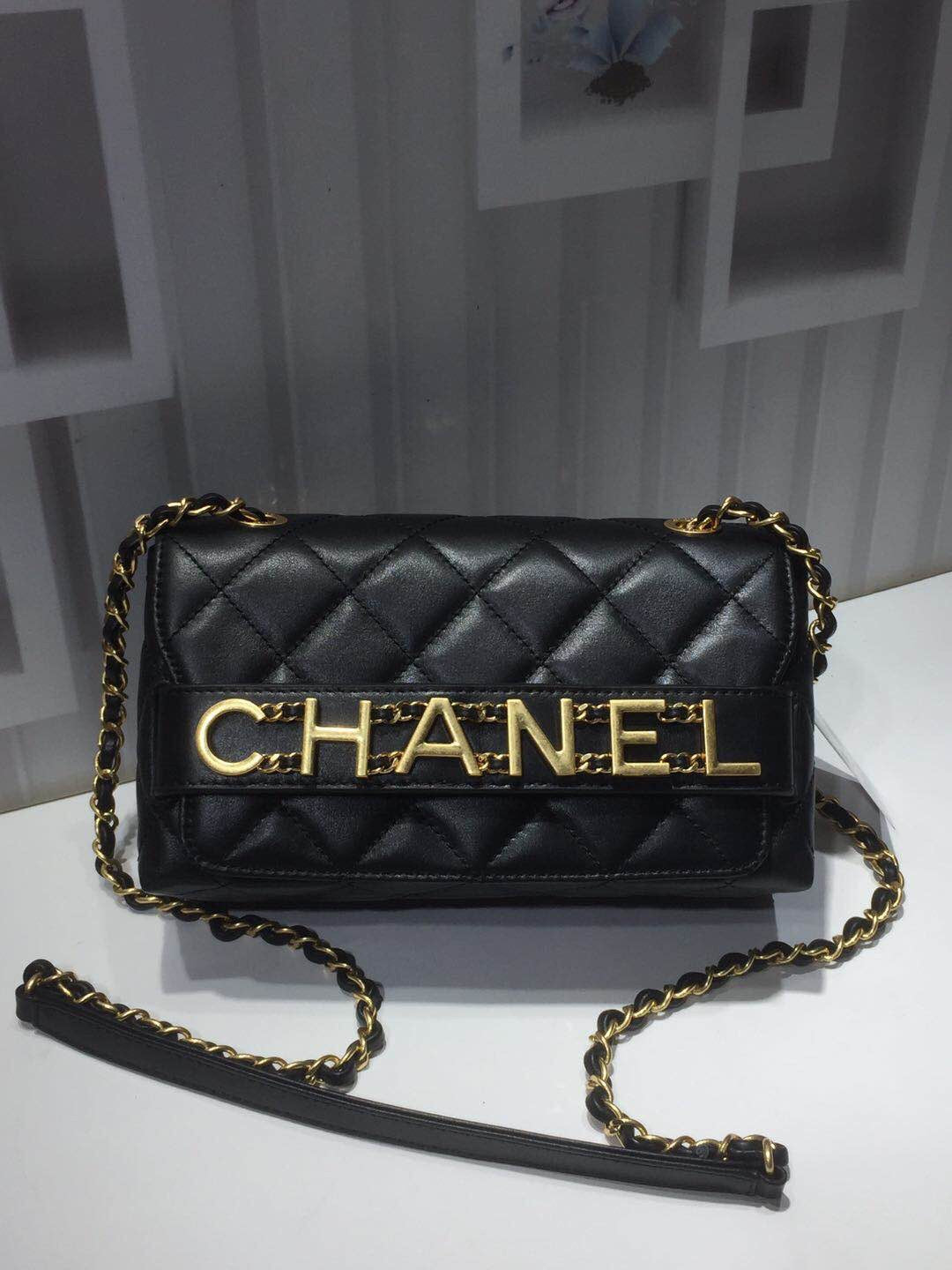 CHLFront Logo Small Flap Bag Gold Hardware Black For Women, Women’s Handbags, Shoulder Bags 8in/21cmAS1490