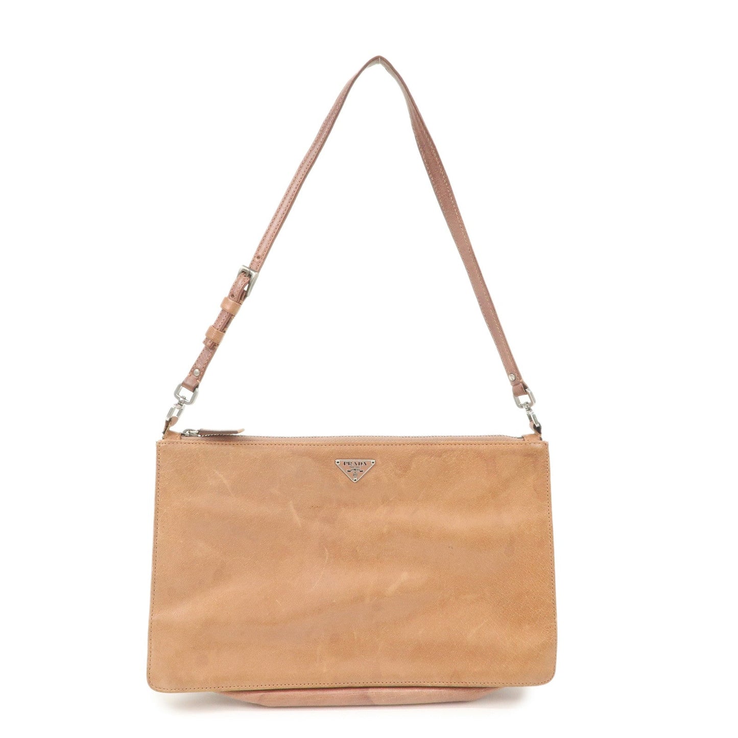 PRADA Triangle Logo Leather Shoulder Bag Hand Bag Brown  d