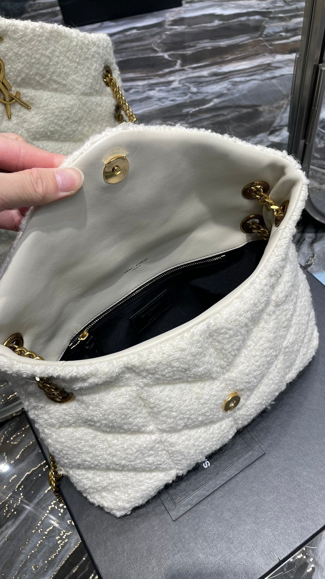 YSSL Puffer Small Chain Bag White For Women, Women’s Bags 11in/29cm YSL‎