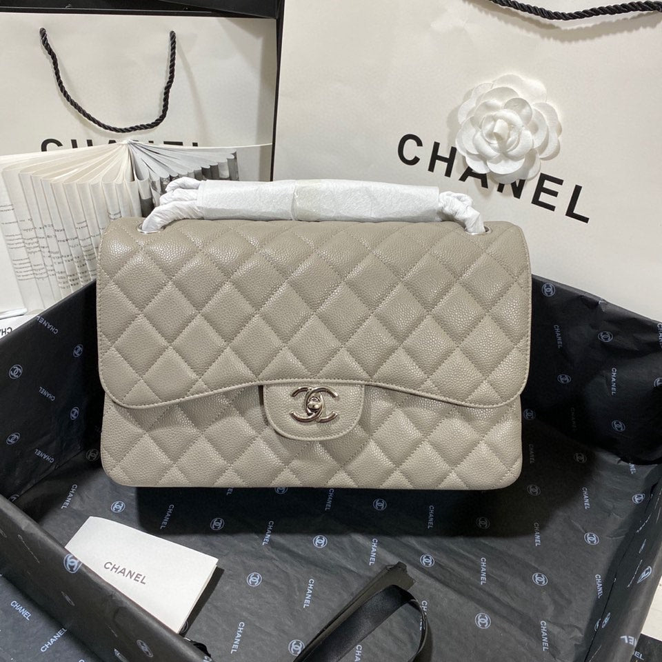 CHLLarge Classic Handbag Silver Hardware Grey For Women, Women’s Handbags, Shoulder Bags 11.8in/30cm