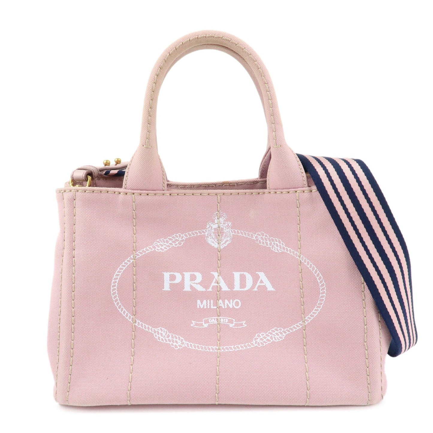 PRADA Canapa Mini Denim Hand Bag Tote Bag Pink 1BG439  d