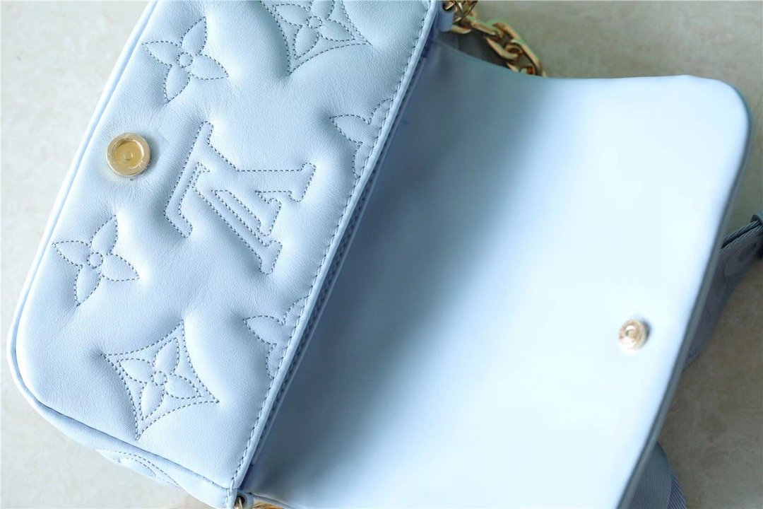 Top Quality Wallet On Strap Bubblegram Monogram In Wallets and Small Leather Goods For Women Bleu Glacier Blue 7.9in/20cm Top Quality M81399