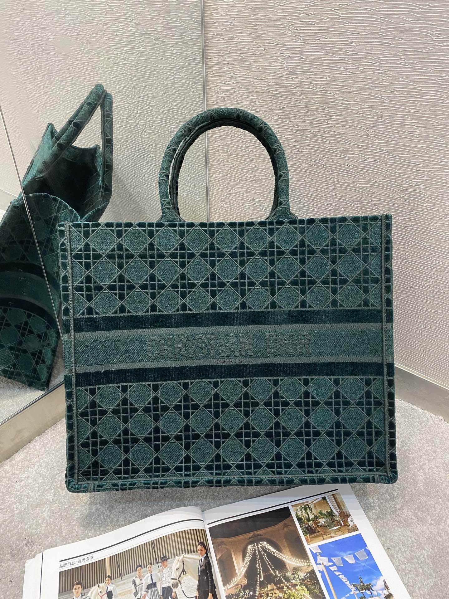 Top Quality Large Book Tote Bag Canvas Green For Women 42cm/16.5in CD