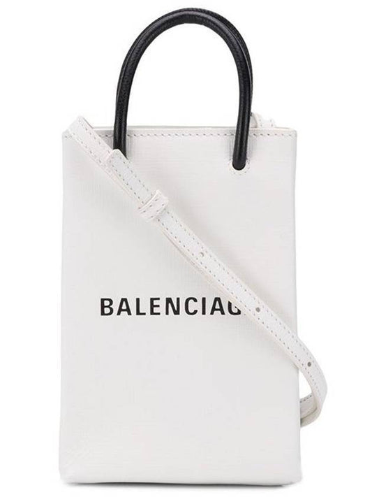 Luxury Balenciaga Trending 2025 Logo Leather Phone Holder Mini Bag White