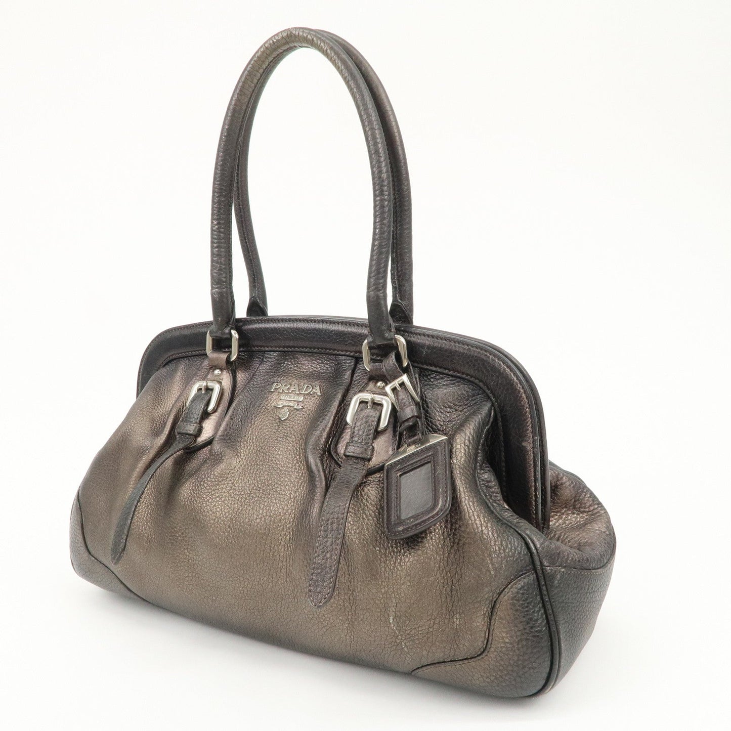 PRADA Logo Leather Shoulder Bag Hand Bag Bronze  d