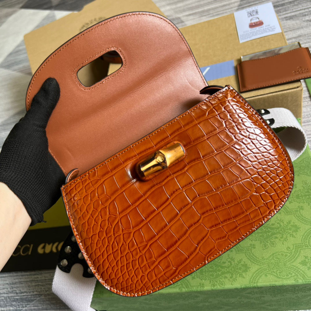 gg Bamboo 1947 Crocodile Top Handle Bag Red For Women, Women’s Bags 10in/26cm gg
