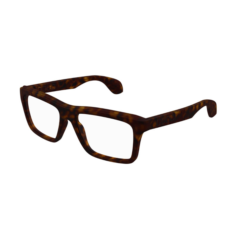 Gucci Eyeglasses Square Full Rim, Matte Dark Havana Frame and Clear Demo Lenses Lens GG1573O002