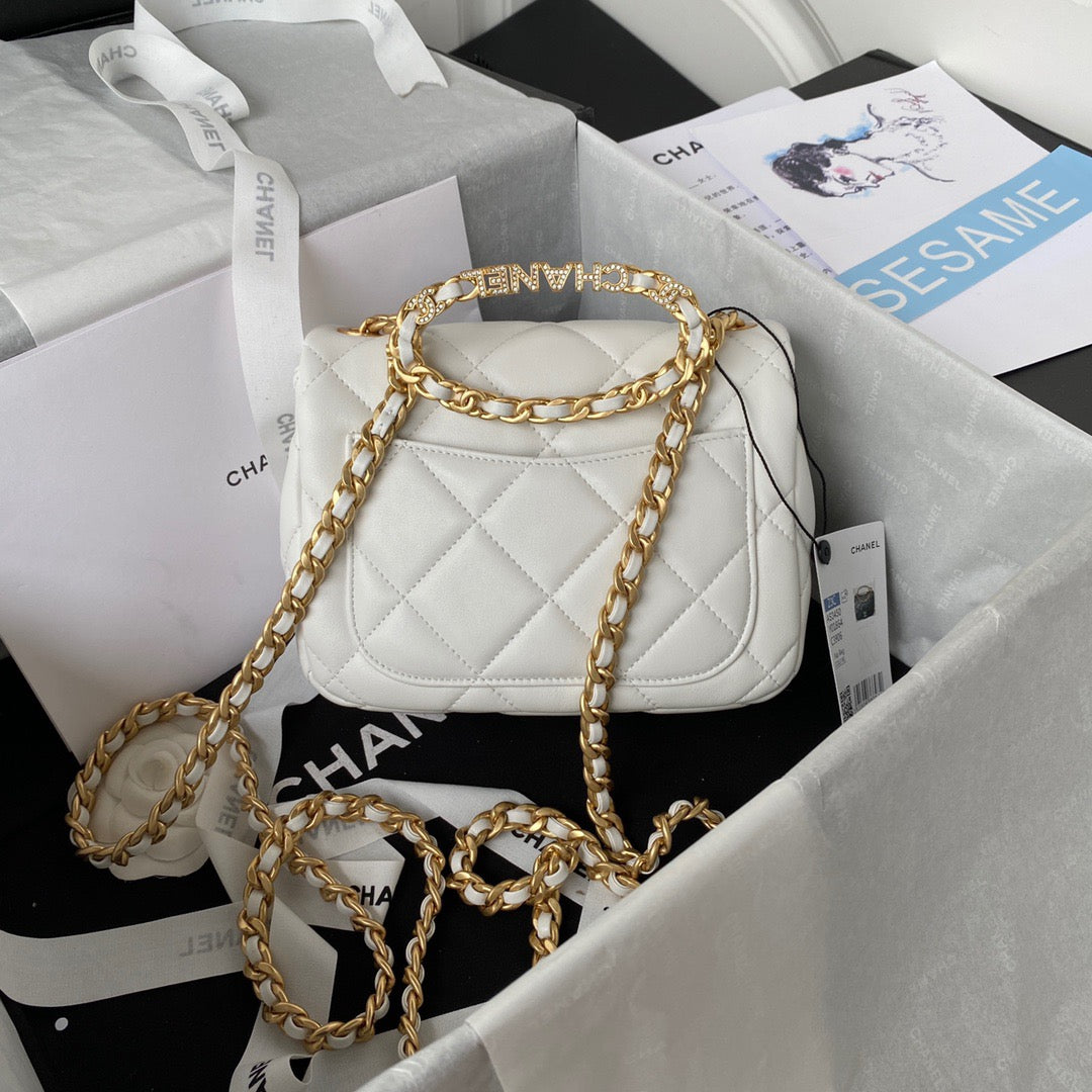 CHLSmall Flap Bag Gold Hardware White For Women, Women’s Handbags, Shoulder Bags 7.9in/20cm AS3450