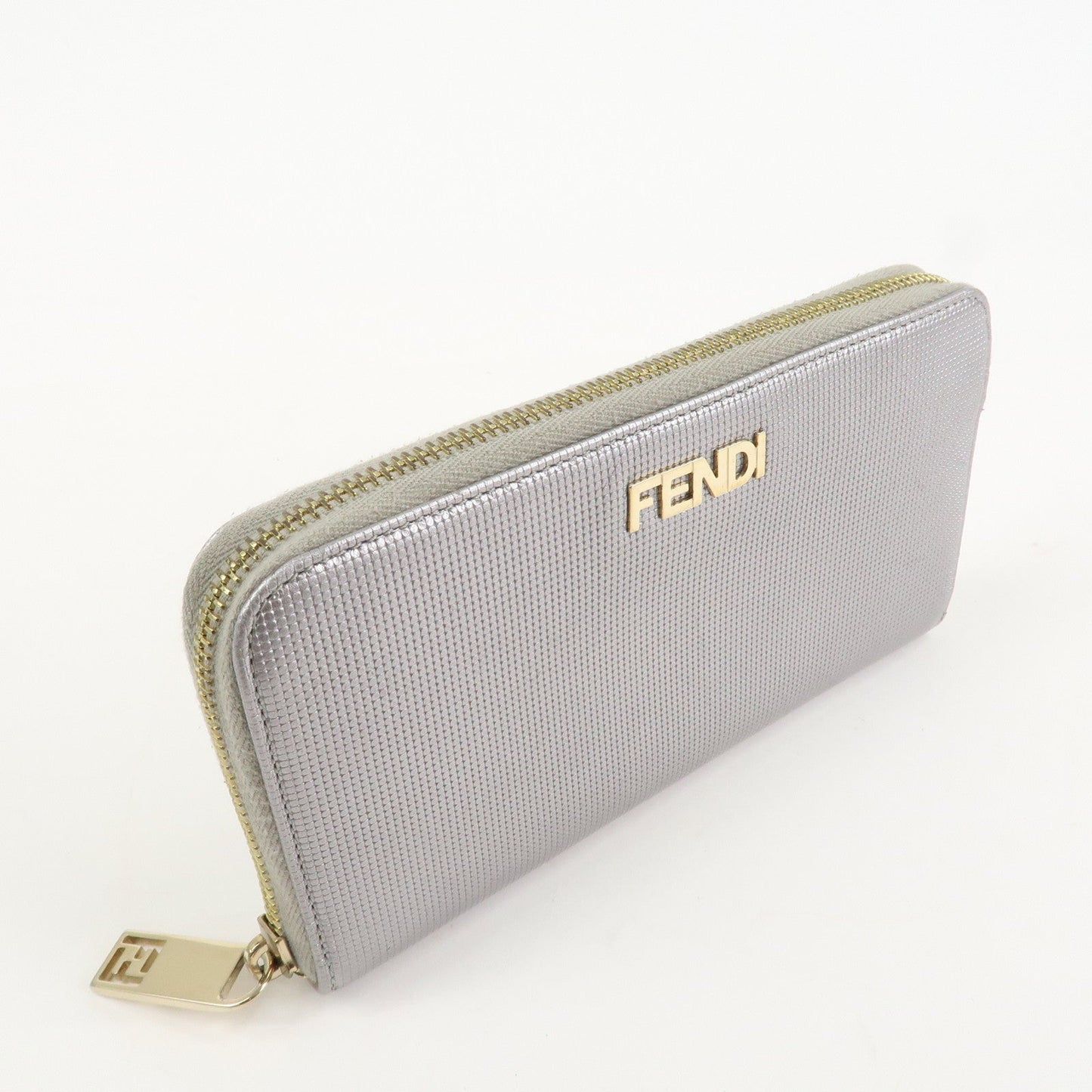 FENDI Leather Round Zippy Long Wallet Silver 8M0024  d