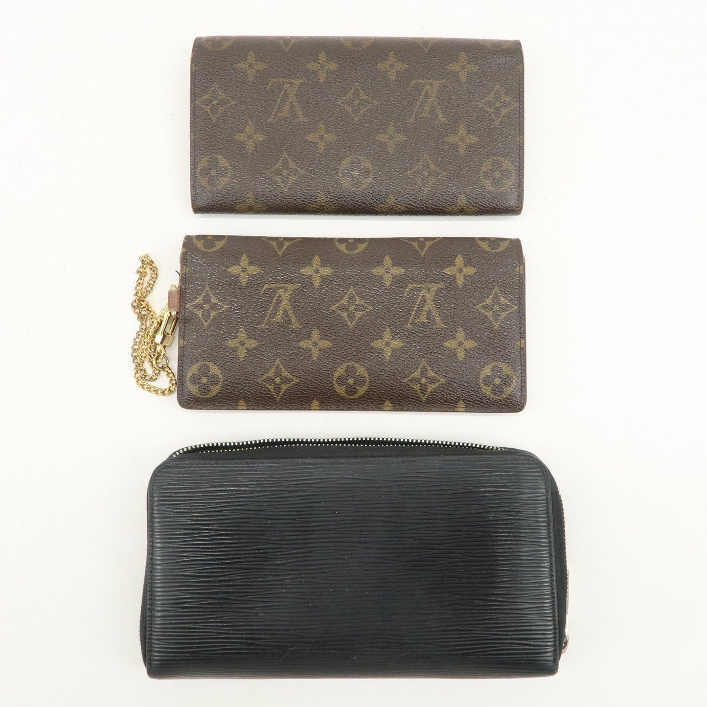 Louis Vuitton Monogram Epi Leather Set of 3 Long Wallet Brown Black