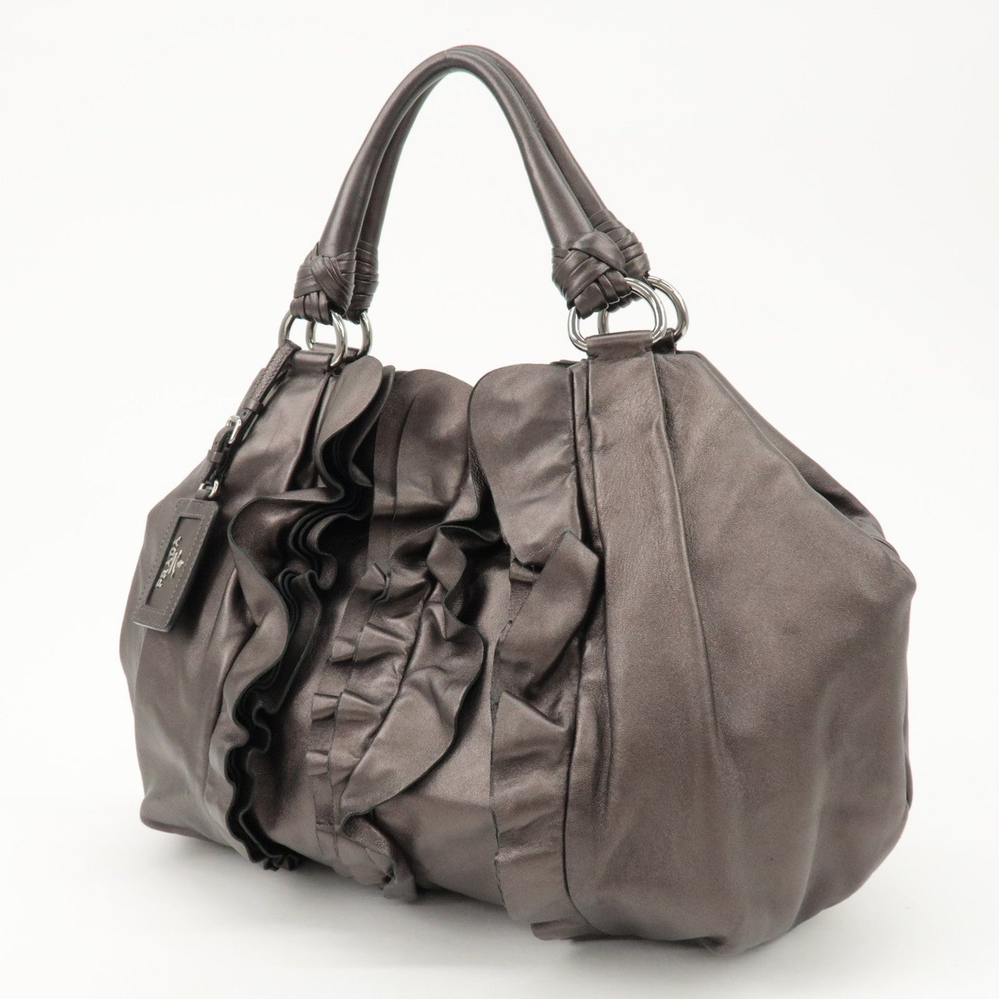 PRADA Nappa Leather Gathered Tote Bag Hand Bag Bronze BR3987  d
