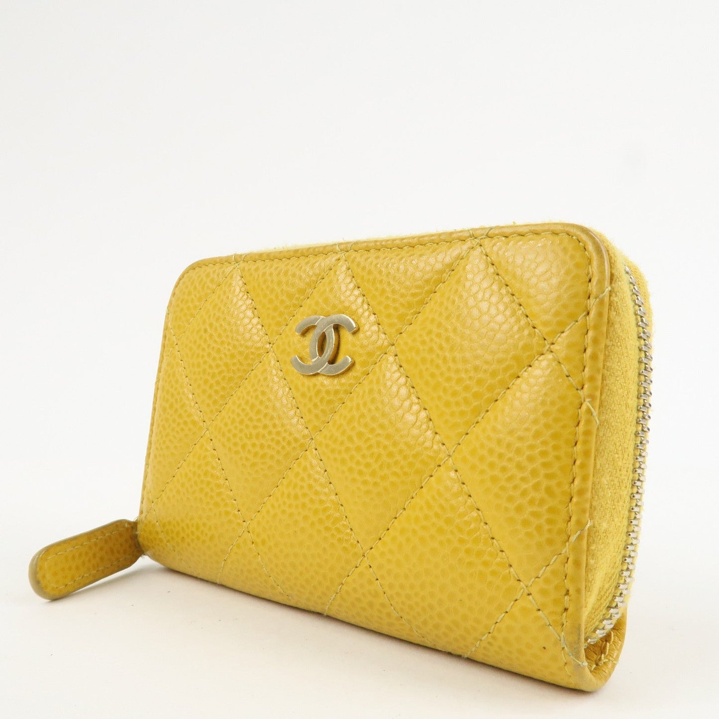 CHANEL Matelasse Caviar Skin Round Zippy Coin Case Yellow A84511  d