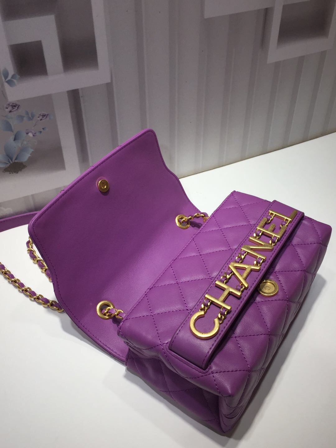 CHLFront Logo Small Top Qualityap Bag Gold Hardware Purple For Women Handbags, Shoulder Bags 8.2in/21cm AS1490