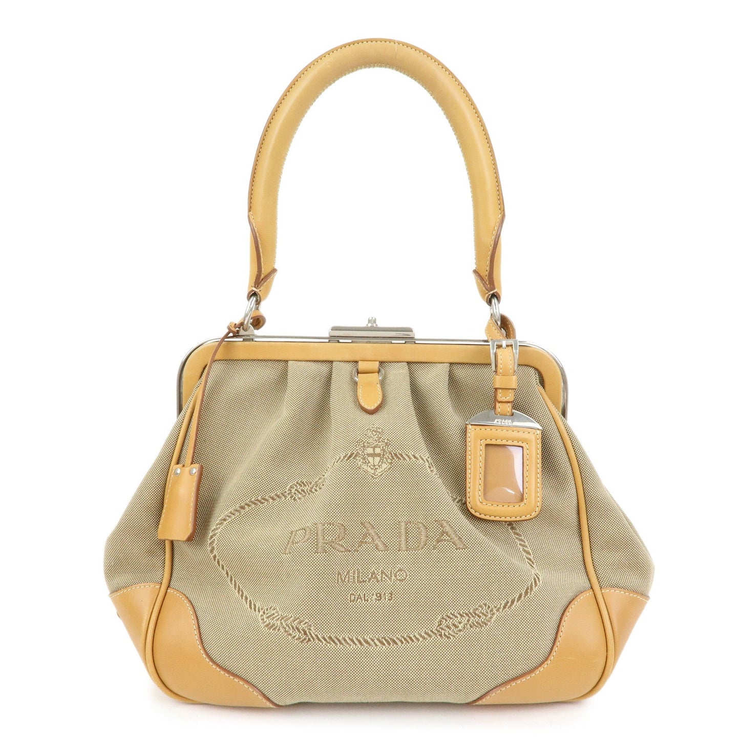 PRADA Logo Jacquard Leather Shoulder Bag Light Brown BR3481