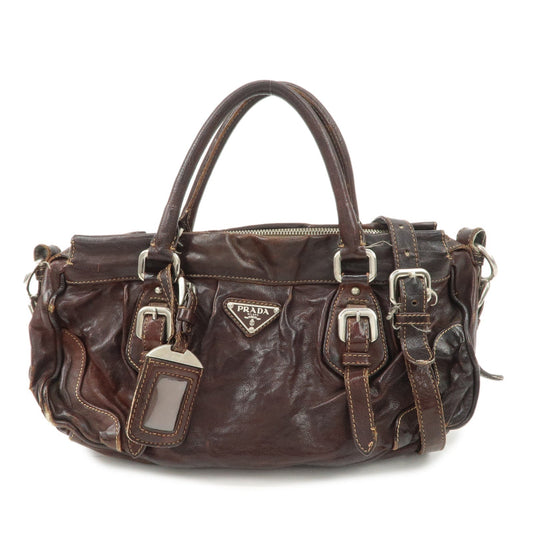 PRADA Triangle Logo Leather 2Way Bag Hand Bag Dark Brown BN1279  d