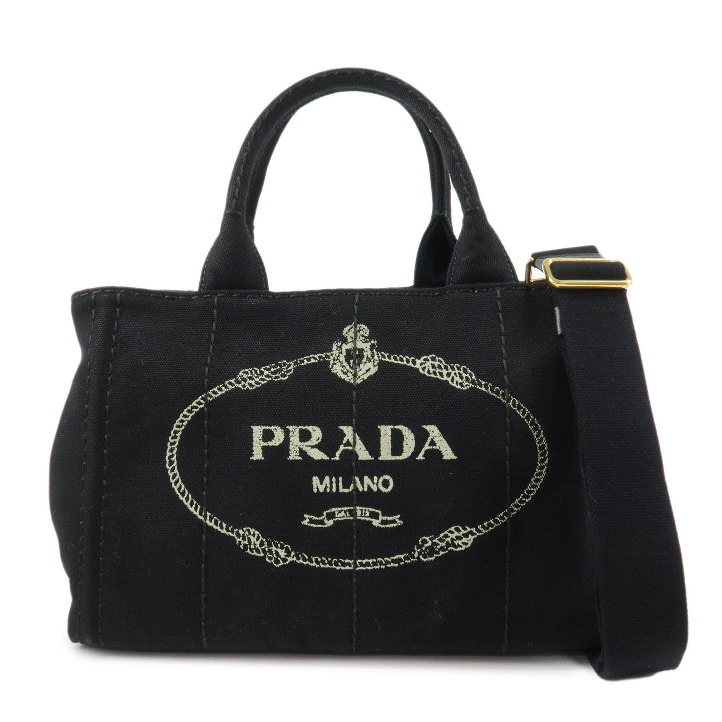 PRADA Logo Canapa Mini Canvas 2Way Bag Hand Tote Bag B2439G Black  d