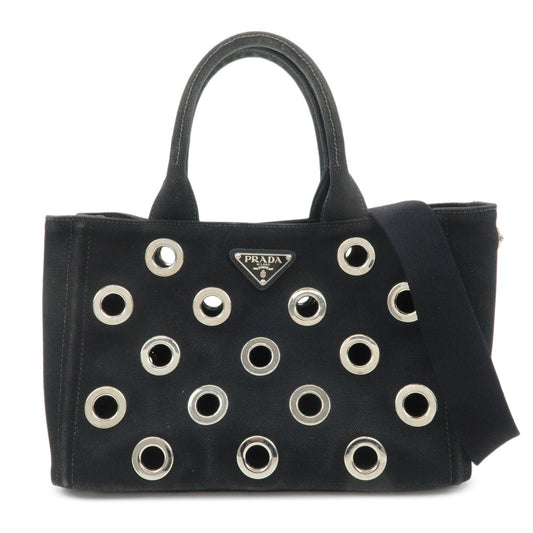 PRADA Canapa Mini Canvas Grommet 2Way Bag Hand Shoulder Bag Black