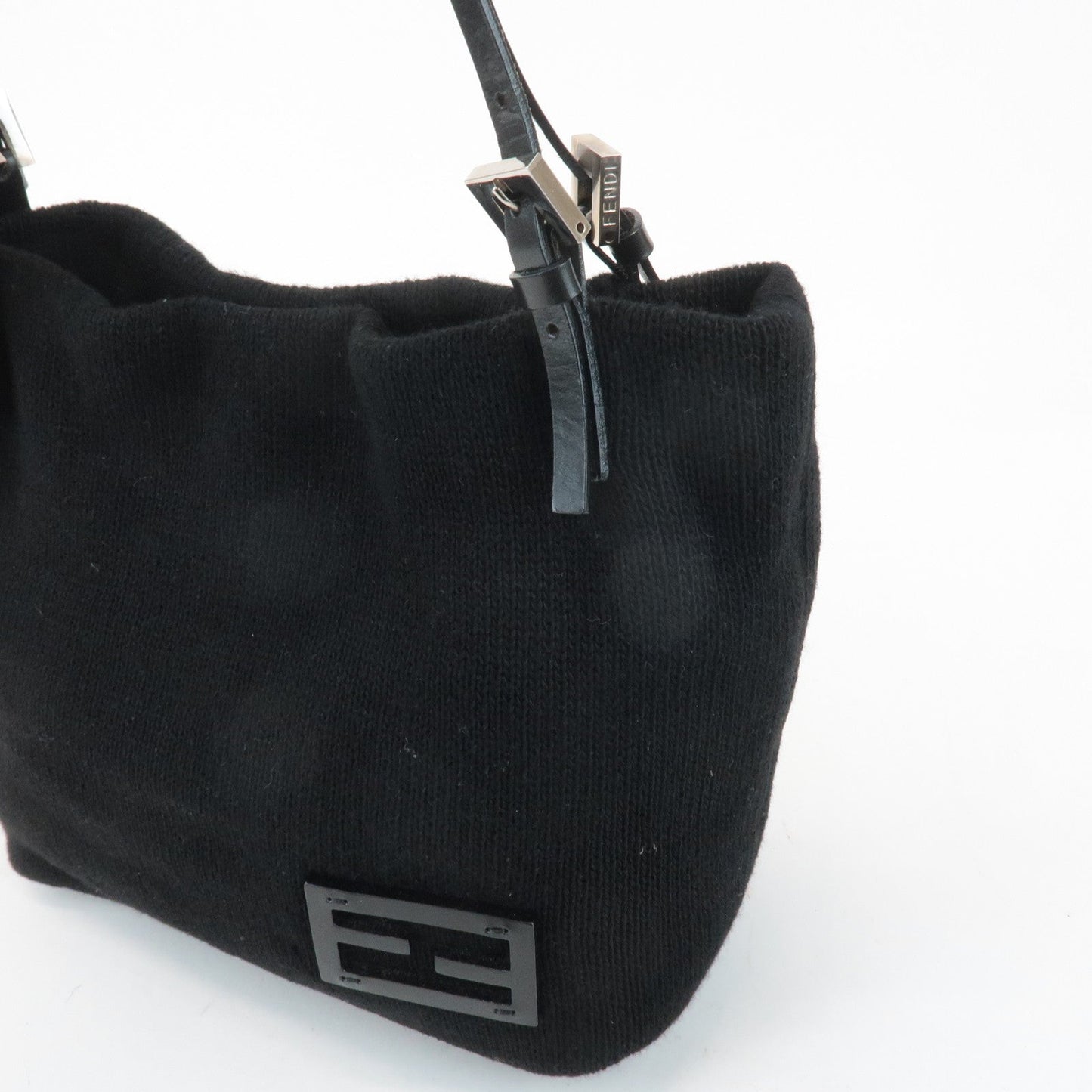 FENDI Wool Leather Tote Bag Shoulder Bag Black 26633  d