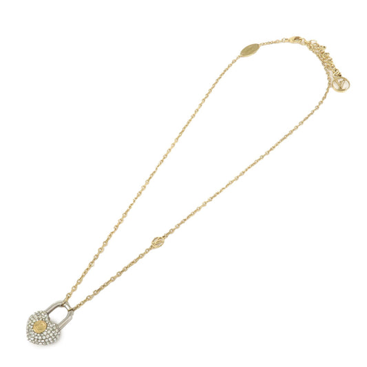 Louis Vuitton Metal Rhinestone Lockit Pendant Necklace Gold M67273