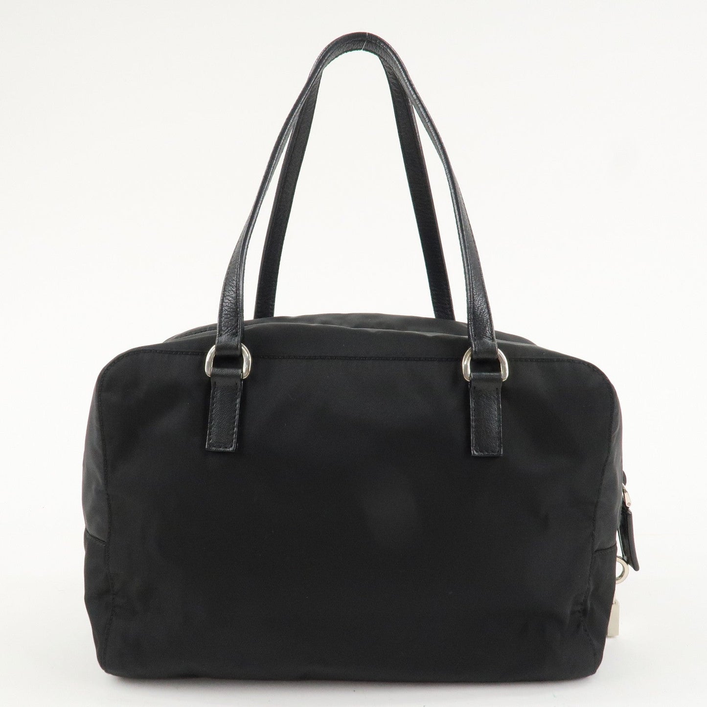 PRADA Evening Triangle Logo Leather Nylon Bijou Boston Bag Shoulder Bag  d
