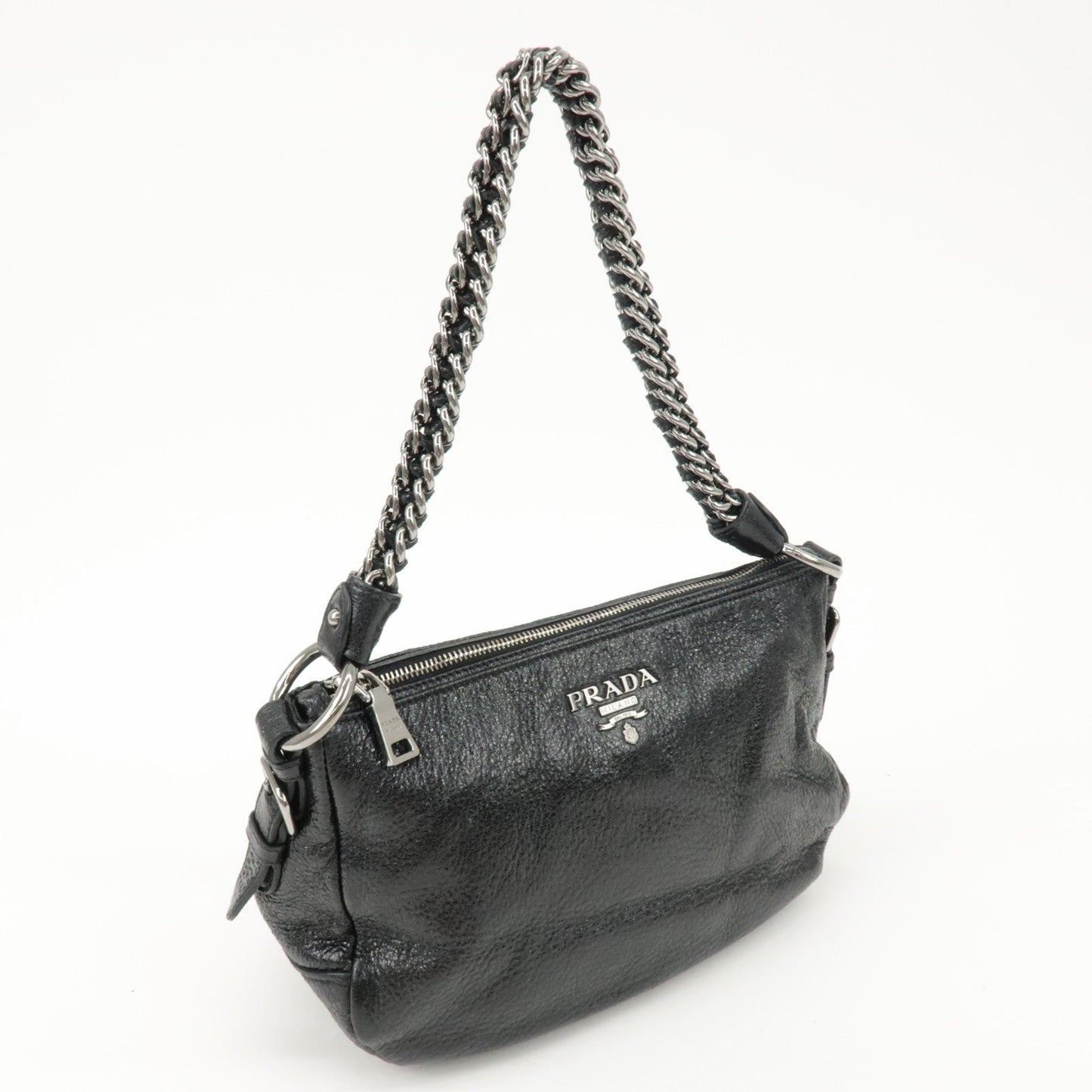 PRADA Logo Leather Chain Shoulder Bag Hand Bag Black BR4370  d