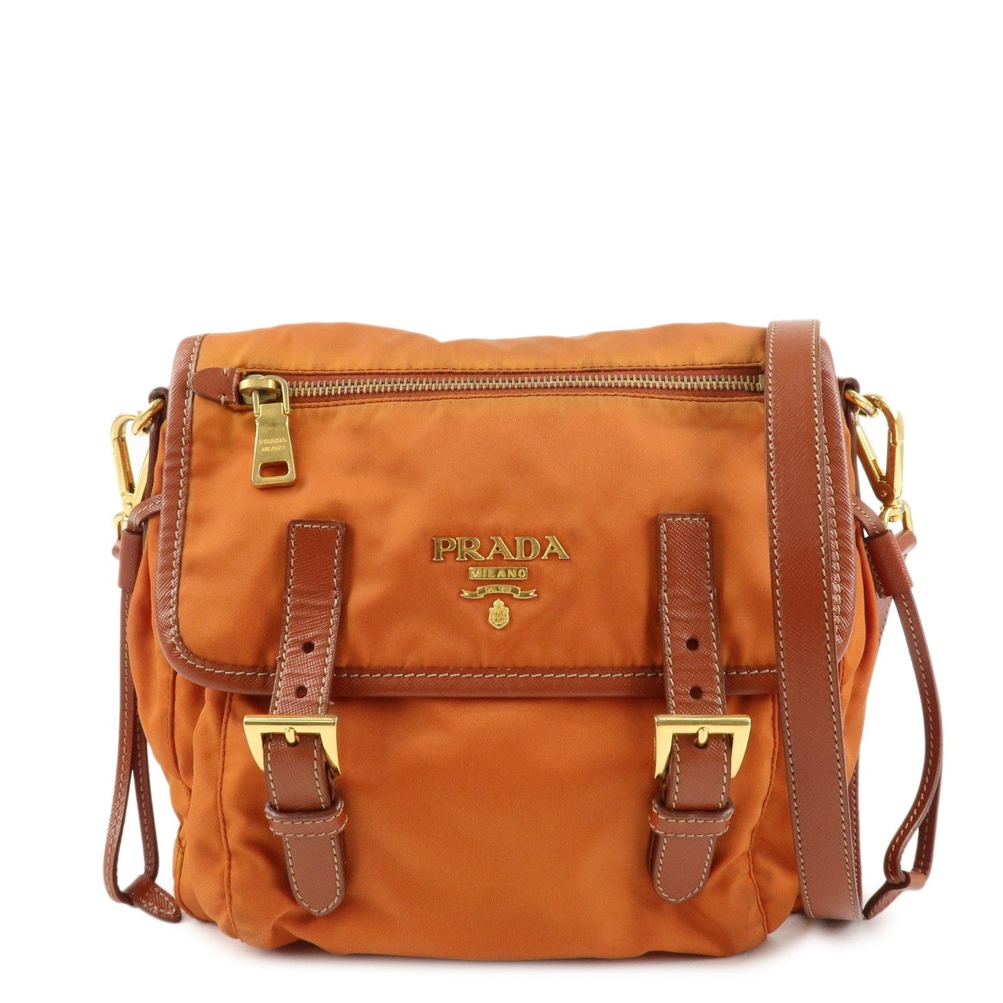 PRADA Logo Nylon Leather Shoulder Bag Crossbody Bag Orange BT0692  d