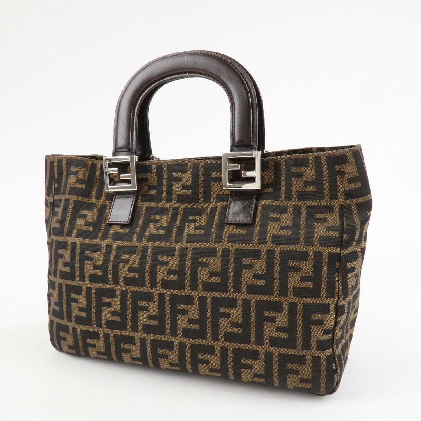 FENDI Zucca Canvas Leather Tote Bag Hand Bag Black Brown 26693  d