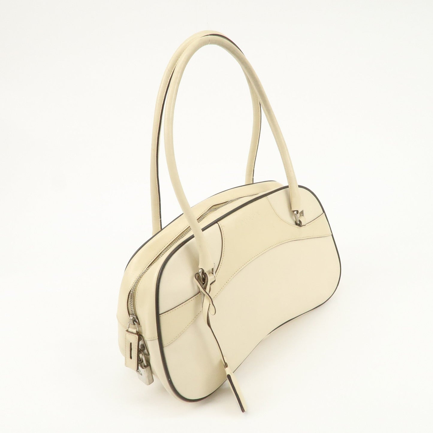PRADA  Leather Bowling Bag Boston Bag Shoulder Bag Ivory BL0049  d