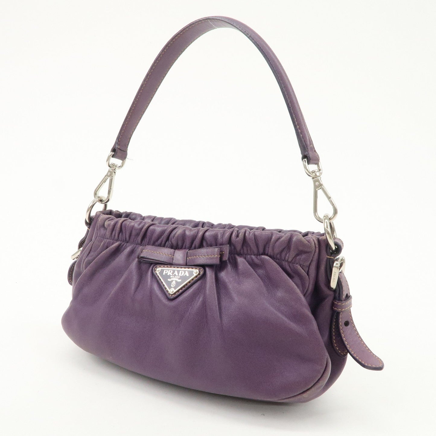 PRADA Ribbon Leather Shoulder Bag Hand Bag Purple  d