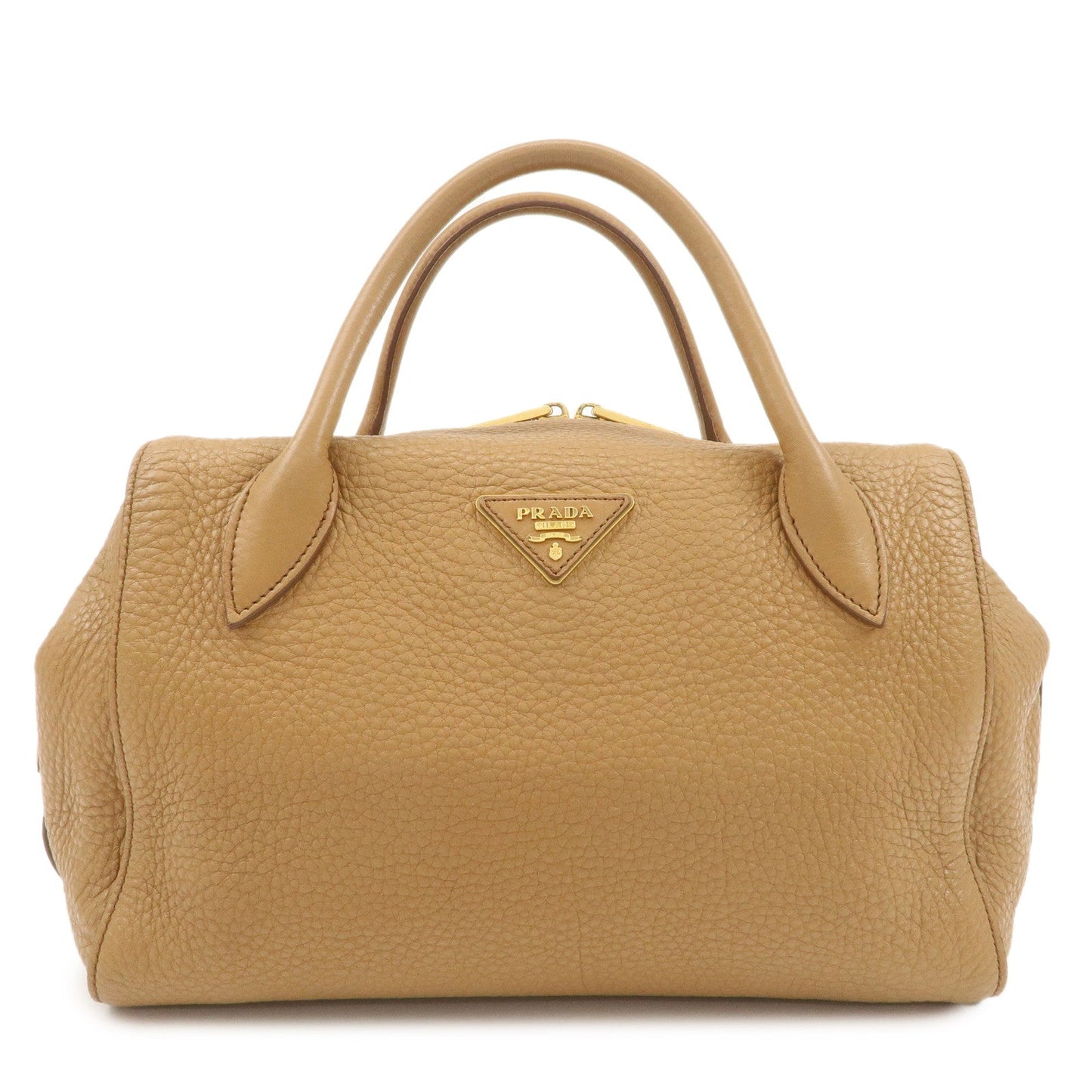 PRADA Triangle Logo Leather 2Way Bag Boston Bag Hand Bag Brown 1BB031  d