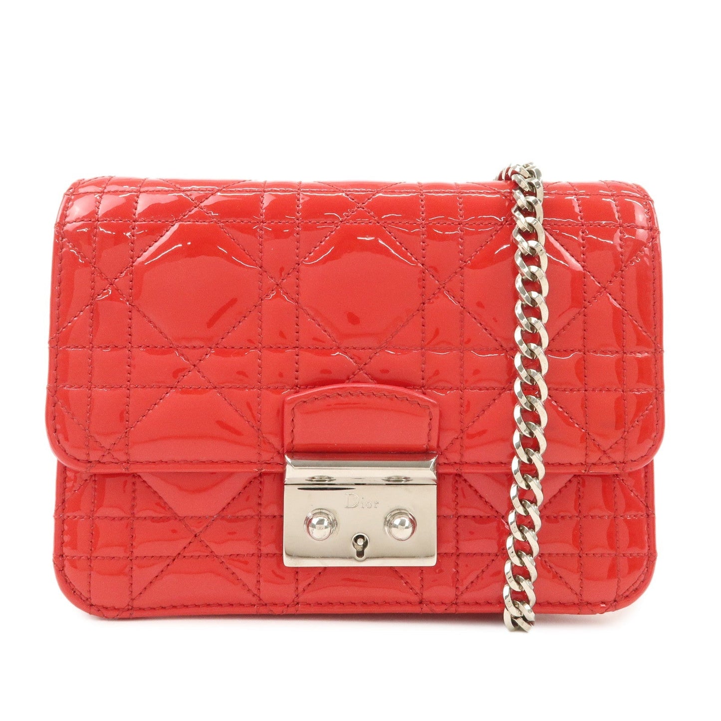 Christian Dior Cannage Patent Leather Chain Shoulder Bag COW Red  d