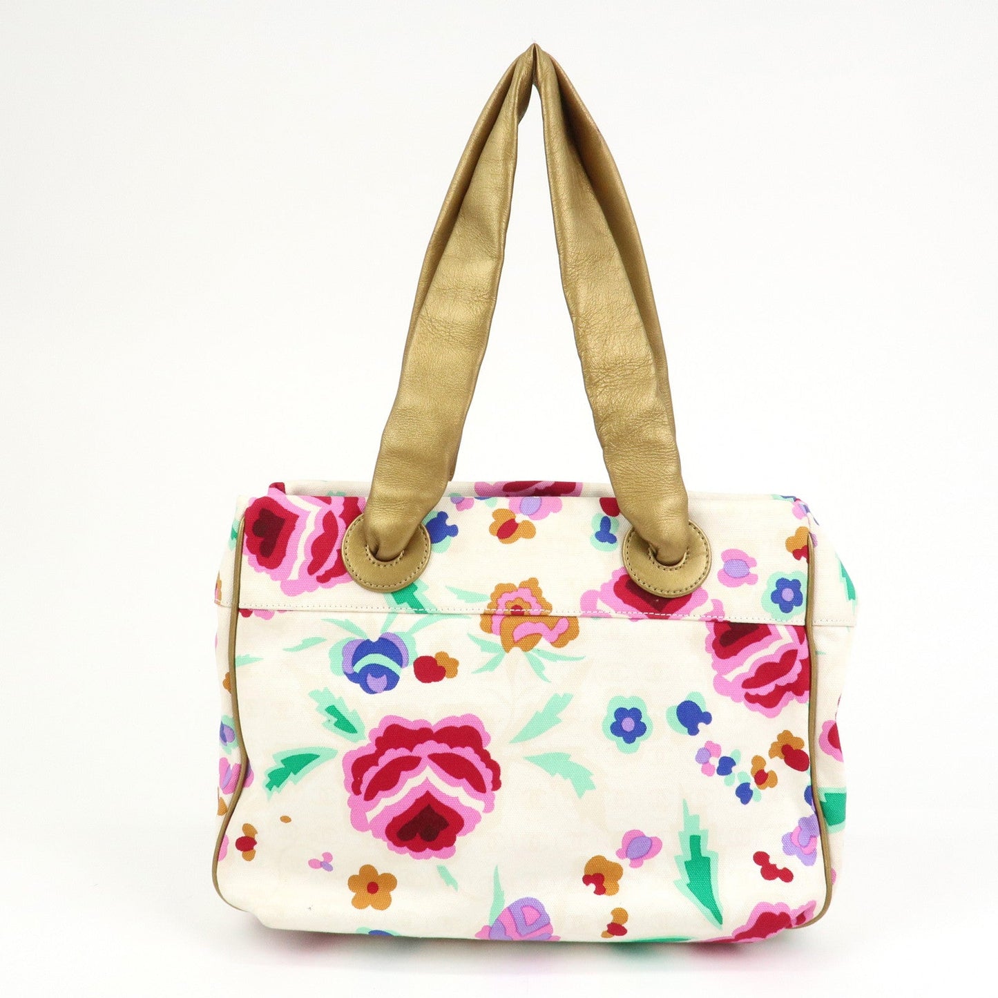 CHANEL Canvas Lamb Skin Tote Bag Shoulder Bag Flora A25388