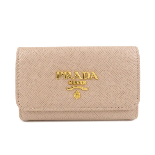 PRADA Logo Leather 4 Rings Key Case Key Holder Beige 1PG004  d