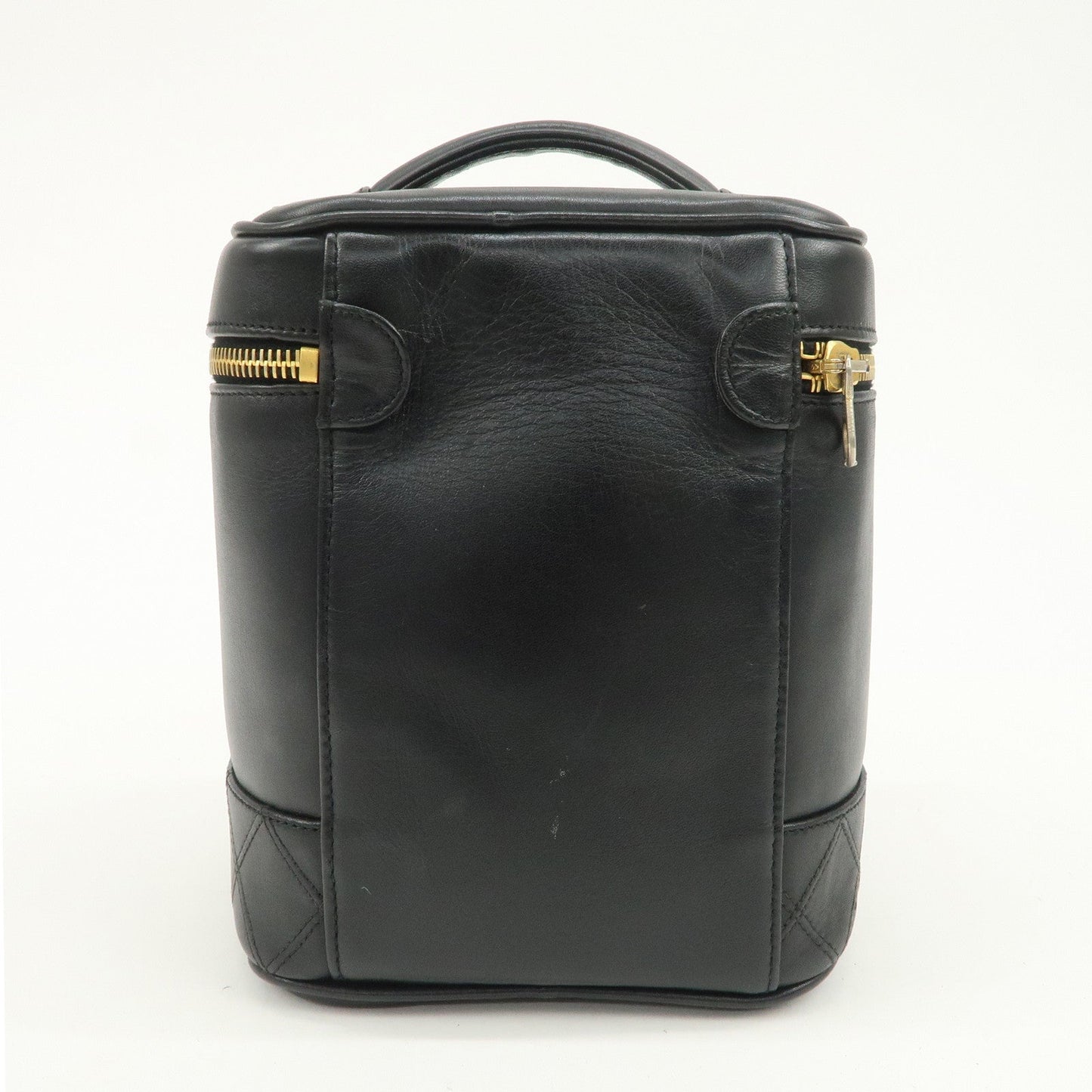 CHANEL Bicolore Lamb Skin Vanity Bag Hand Bag Black A01619