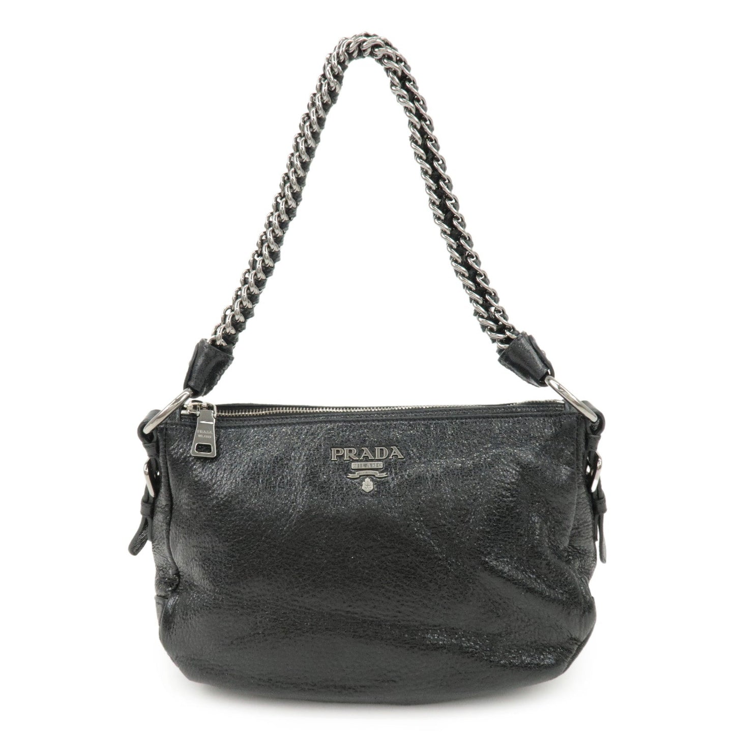 PRADA Logo Leather Chain Shoulder Bag Hand Bag Black BR4370  d