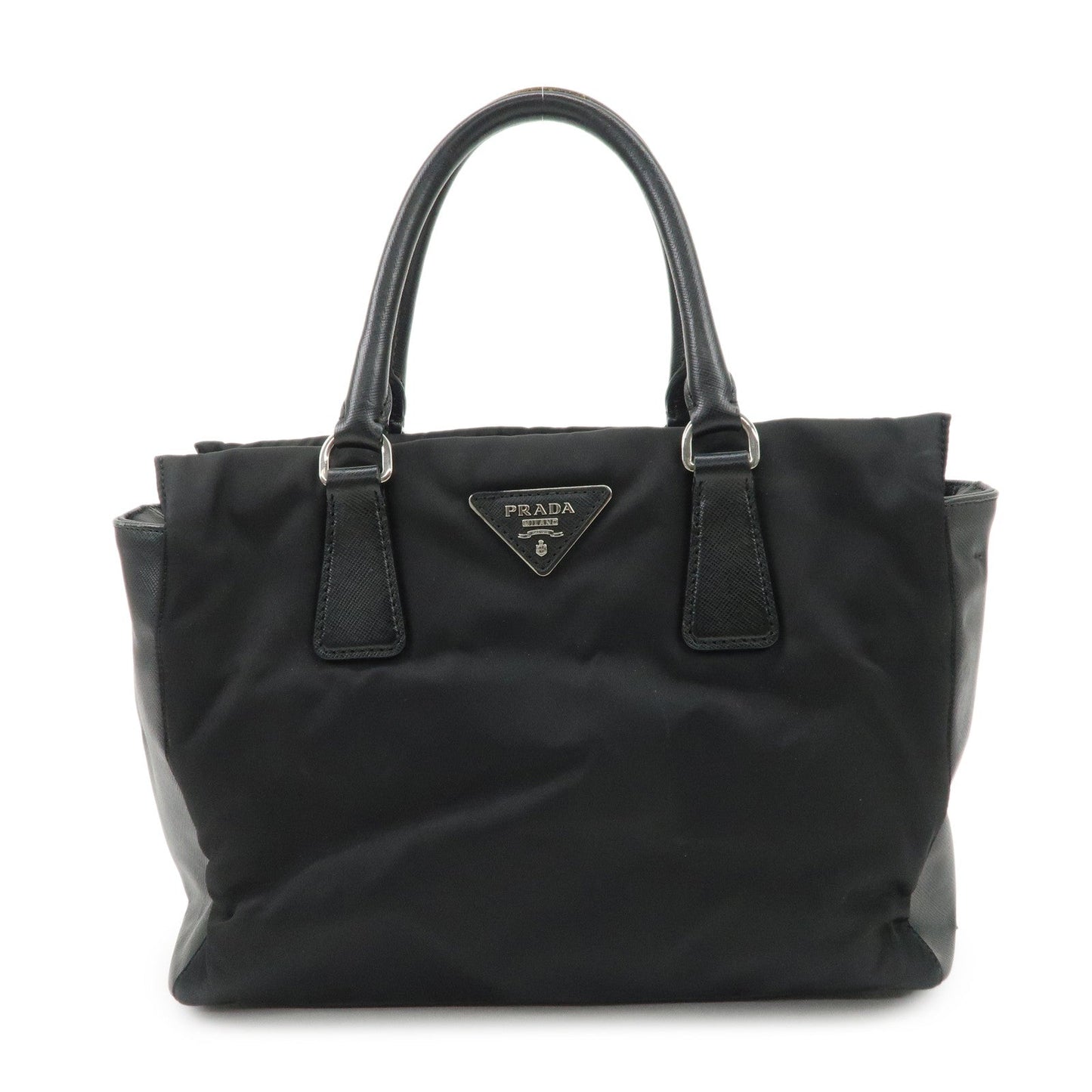PRADA Triangle Logo Leather Nylon 2Way Bag Hand Bag Black Gold HDW  d