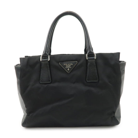 PRADA Triangle Logo Leather Nylon 2Way Bag Hand Bag Black Gold HDW  d