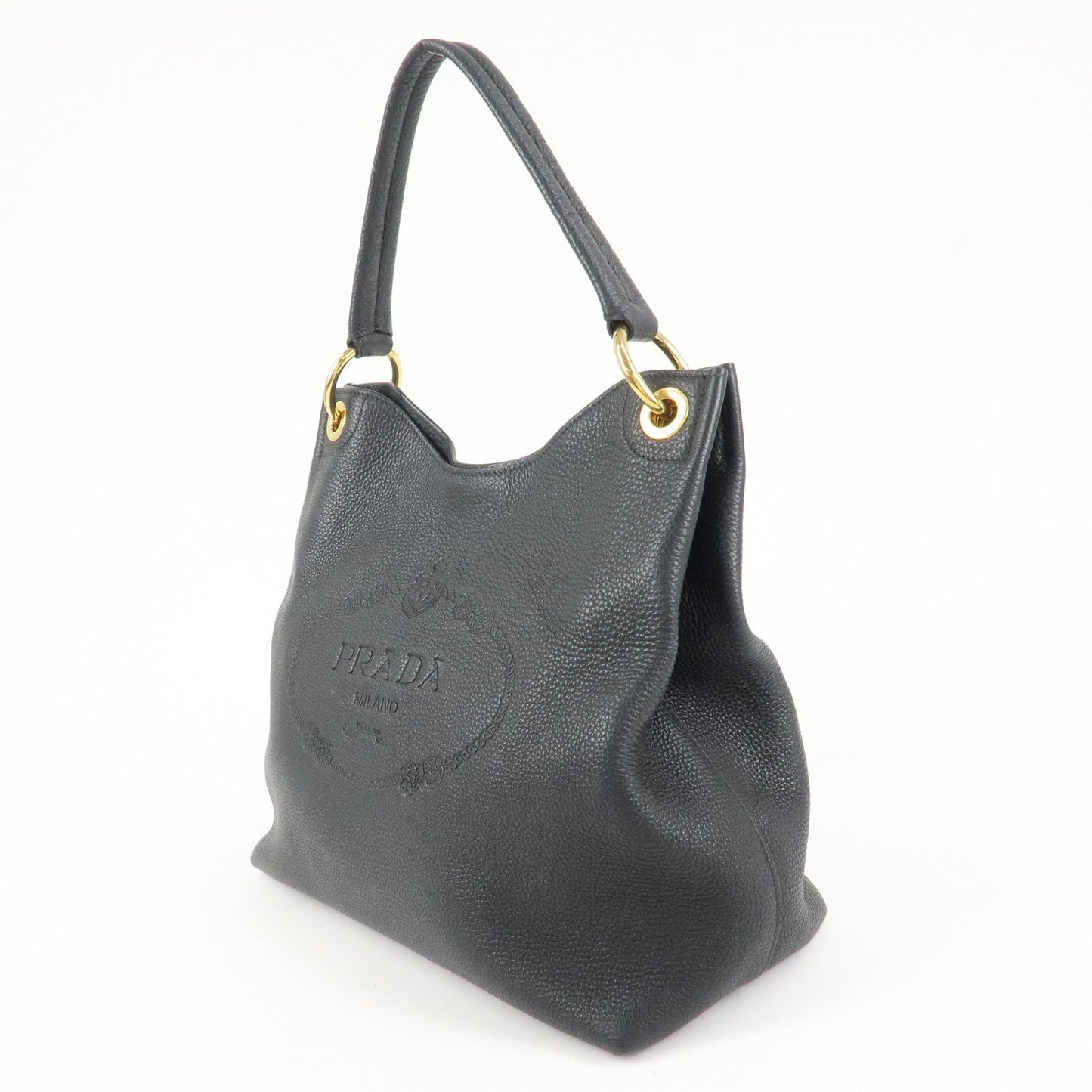 PRADA VITTELLO PHOENIX Triangle Logo Leather Shoulder Bag Black 1BC051  d