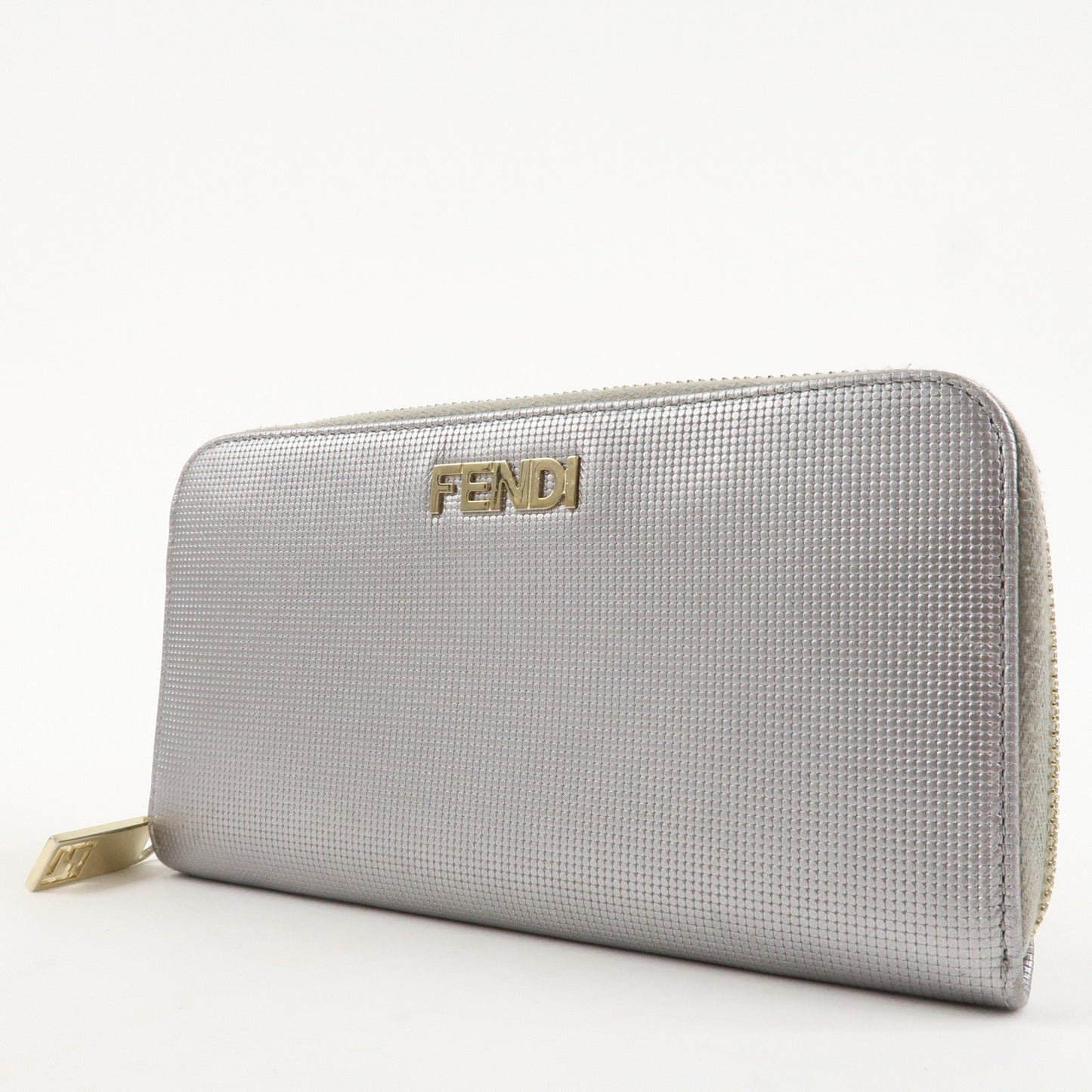 FENDI Leather Round Zippy Long Wallet Silver 8M0024  d