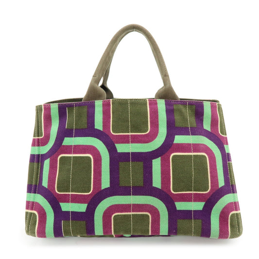 PRADA Triangle Logo Canapa Large Canvas Tote Bag Hand Bag BN1872