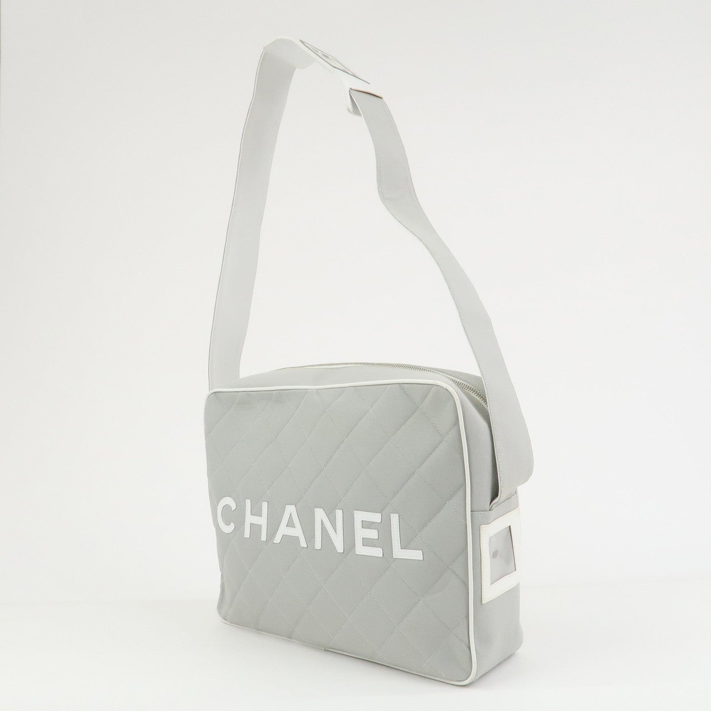 CHANEL Sports Line COCO Mark Canvas Leather Shoulder Bag Gray White