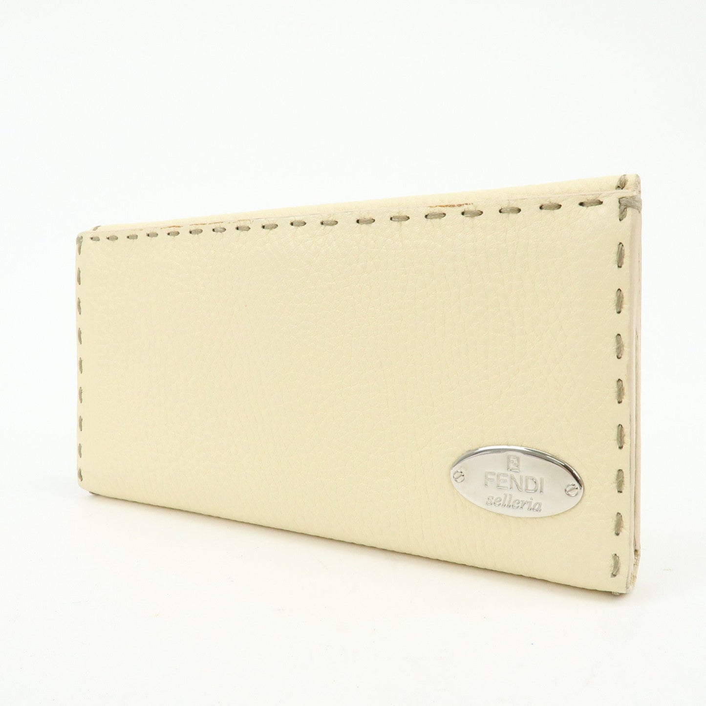 FENDI Selleria Calf Leather Long Wallet Ivory 8M0144