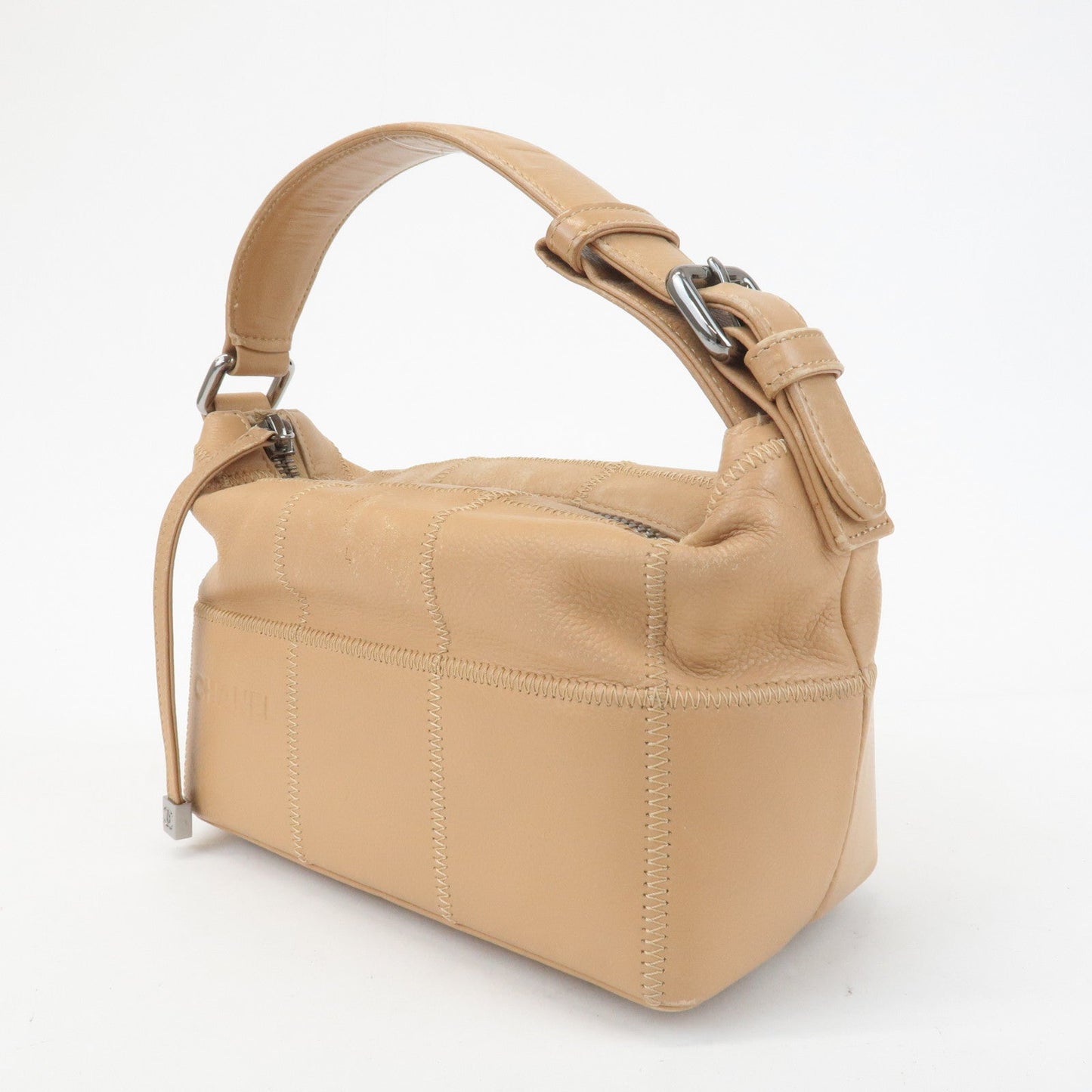 CHANEL Chocolate Bar Wild Stitch Leather Hand Bag Beige  d
