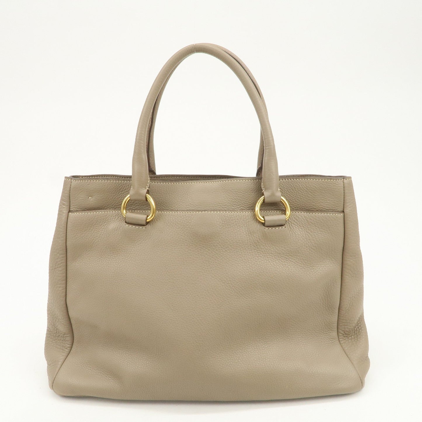 PRADA Logo Leather 2Way Bag Hand Bag Tote Bag Beige BR4393