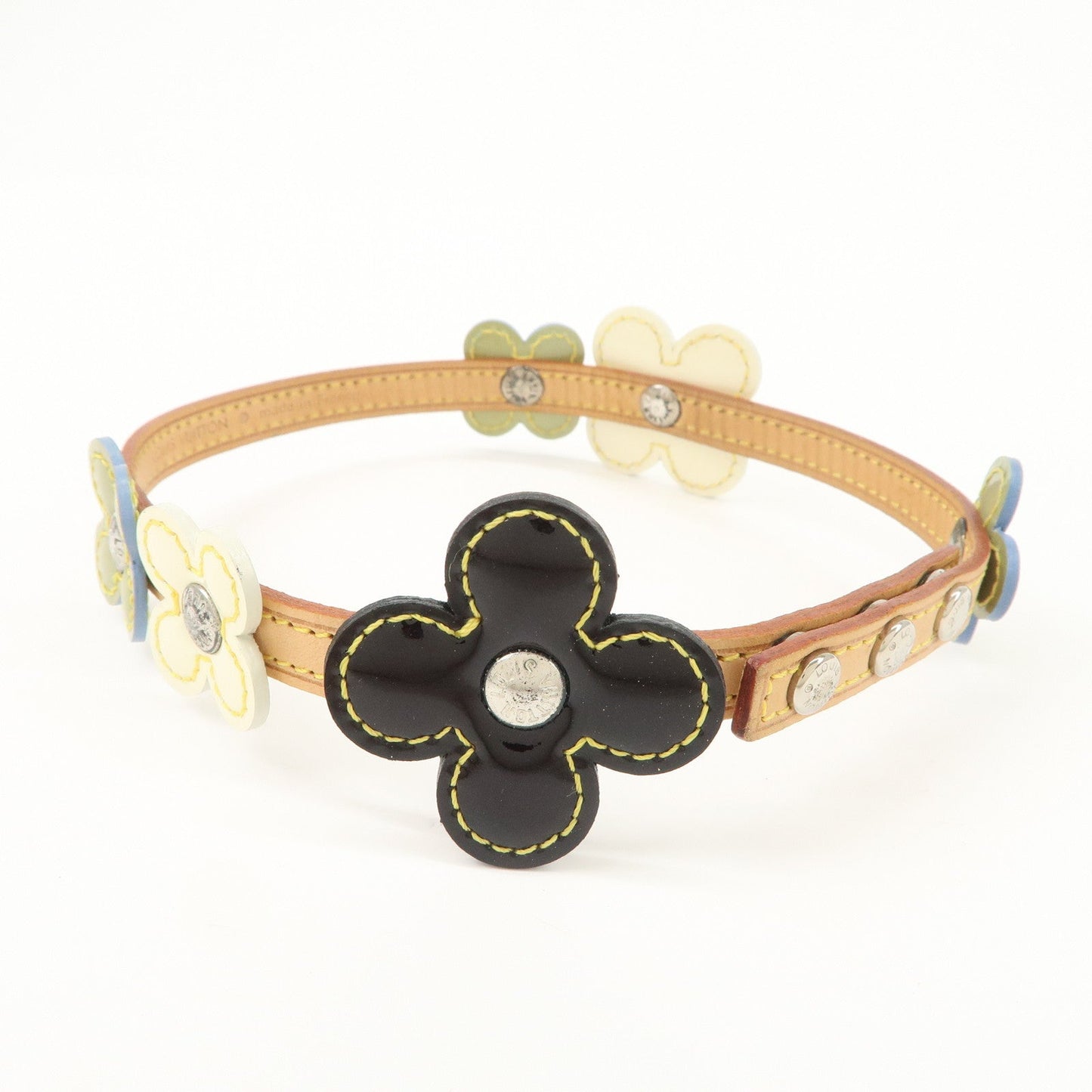 Louis Vuitton Nume Leather Vernis Lethear Flower Lexington Choker Bracelet Natural M92252