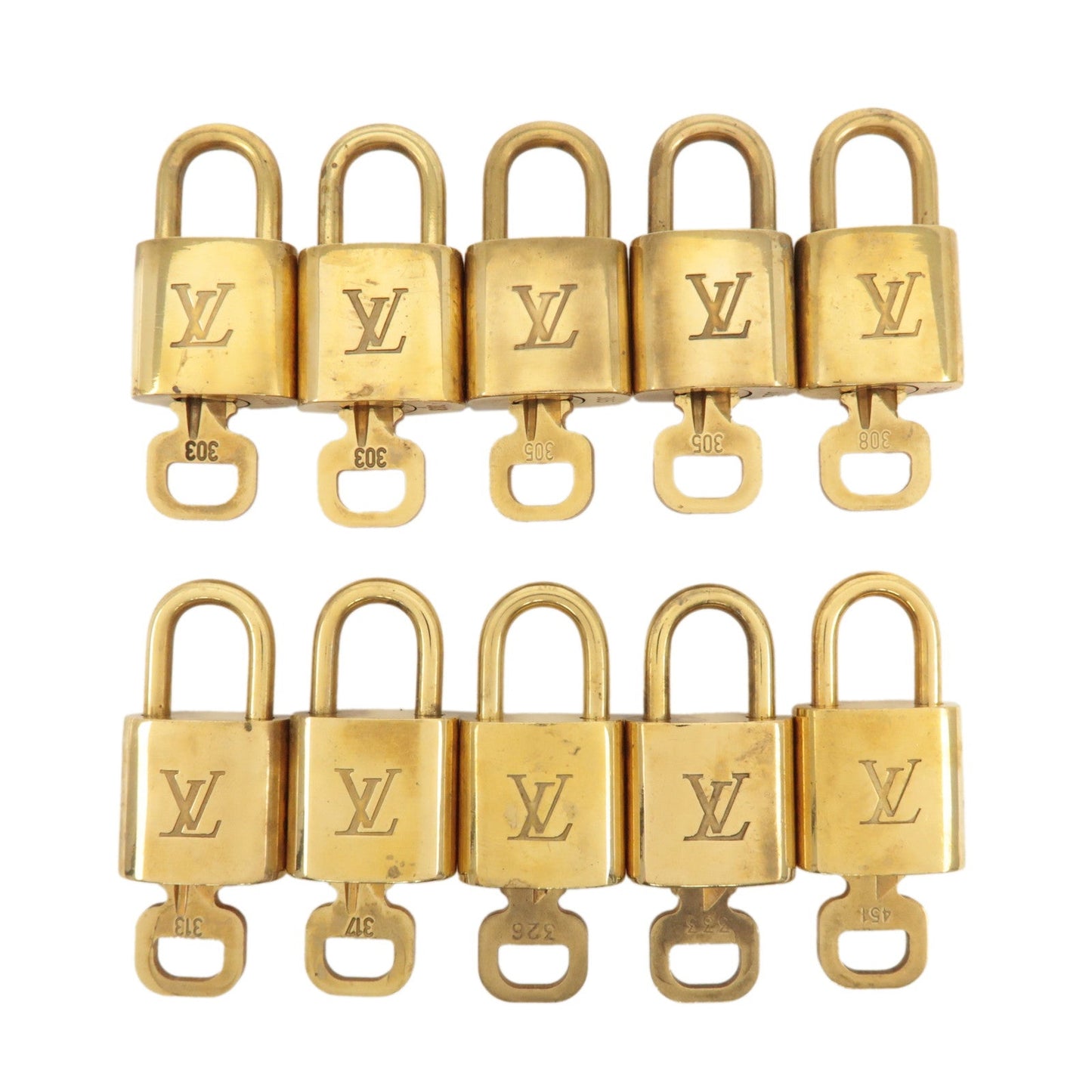 Louis Vuitton Set of 10 Lock & Key Cadena Key Lock Metal Gold  d