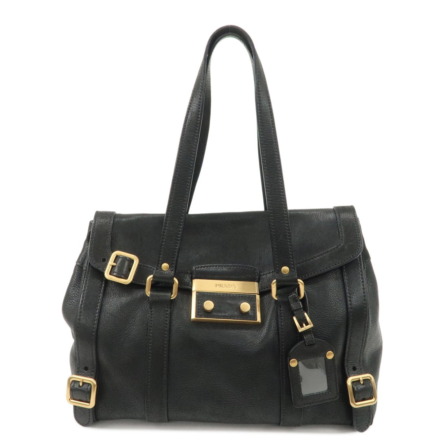 PRADA Leather Shoulder Bag Hand Bag Black BR3027  d