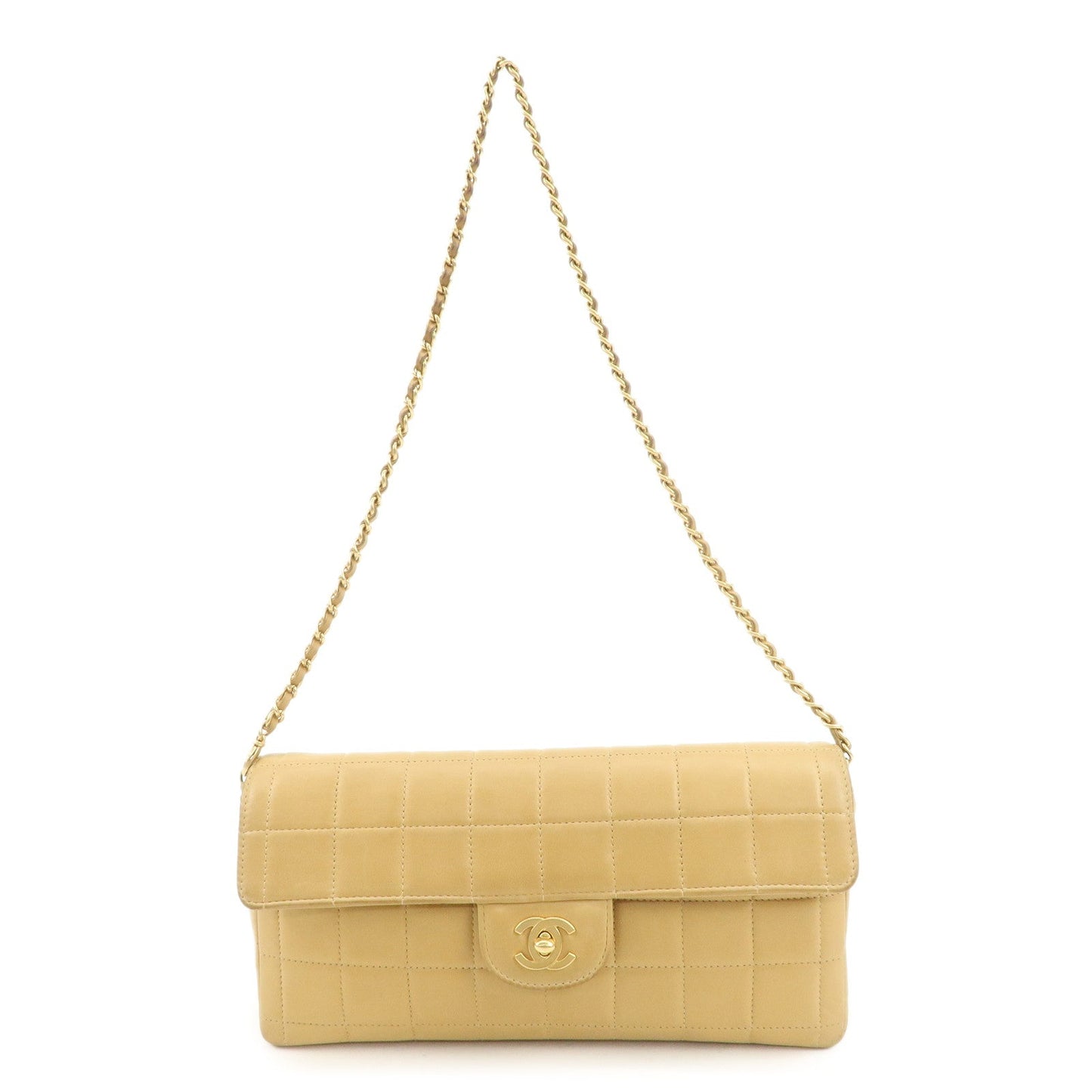 CHANEL Chocolate Bar Lamb Skin Chain Shoulder Bag Beige Gold  d