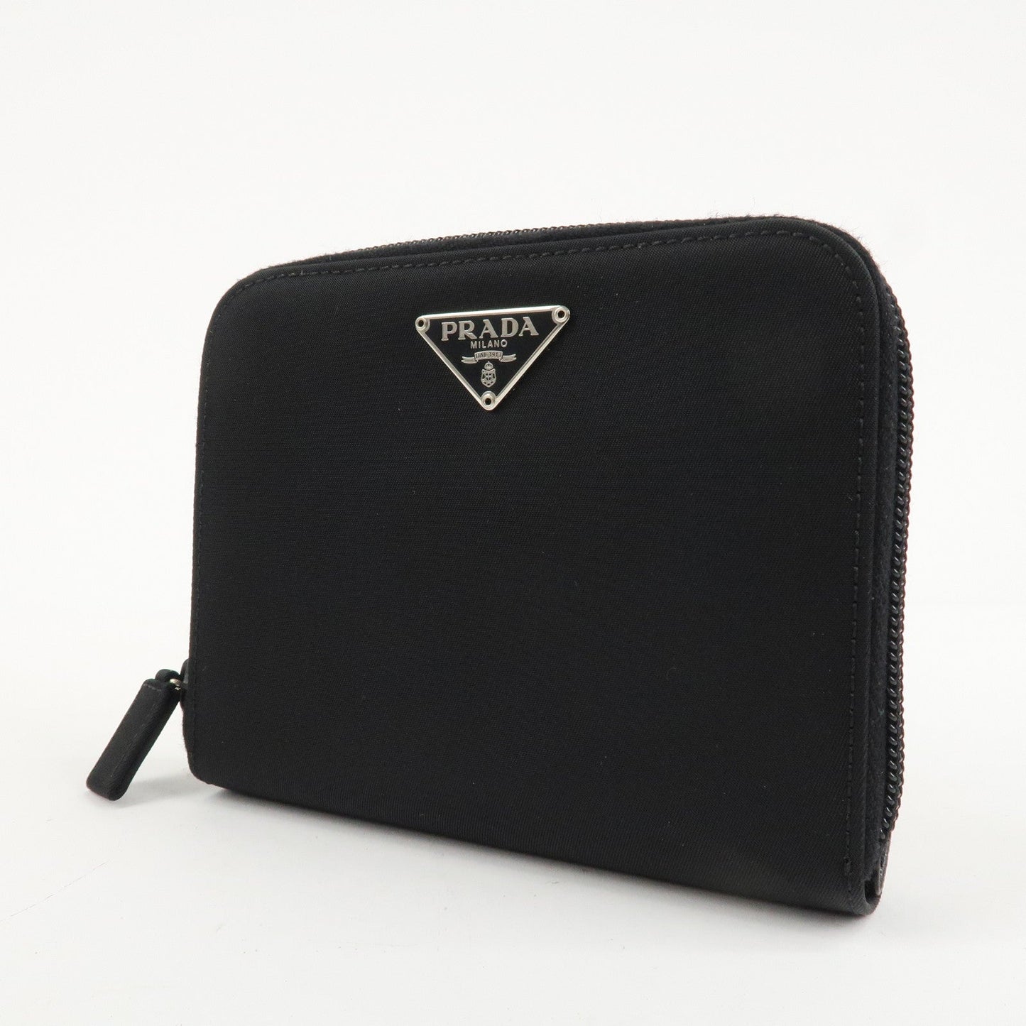 PRADA Nylon Saffiano Leather Bi-fold Round zippy Wallet Black  d